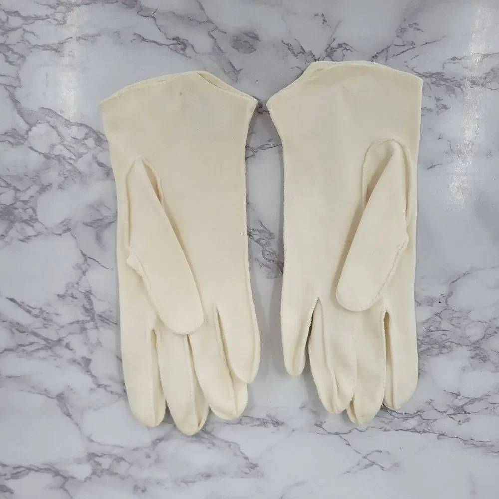 50s Vintage Cream Hand Floral Flower Embroidered Women's Dress Gloves
